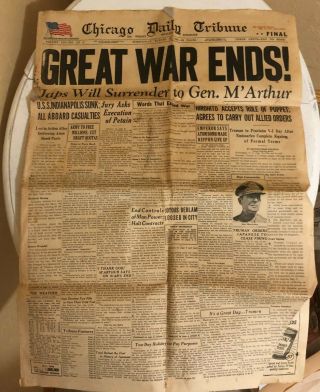 Historical Chicago Tribune Great War Ends August 15,  1945