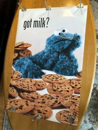 1997 Vintage Sesame Street Cookie Monster Got Milk? Poster 24 " X 36 " Near
