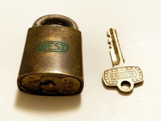 Vintage Best Brass Padlock,  W/ Key,  Old Lock