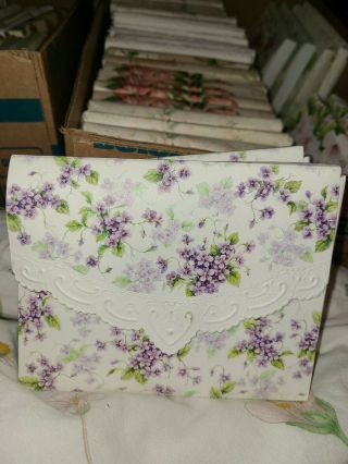 Carol Wilson Fine Arts Stationery 10 Blank Note Cards Envelopes Floral Purple