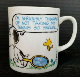 Vintage The Peanuts Gang Snoopy And Woodstock Tennis Ceramic Mug Cup