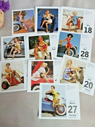 10 Vintage 1950s Elvgren Pin Up Girl Calendar Pages 4x5 " With Cars Automobiles