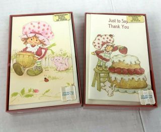 Vintage Strawberry Shortcake Note Cards Set Of 2 With 10 Cards P/ Pack Carlton