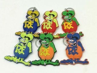 Set Of 6 Rat Fink Pvc Key Chains With 6 Colors Keyring Funny Birthday Gift