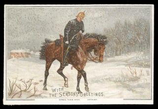 P19 - Soldier On Horse In Snow - Harry Payne - Victorian Raphael Tuck Xmas Card