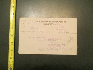 Fuller & Johnson Manufacturing Co Madison Wi 1910 Invoice Letterhead 1086