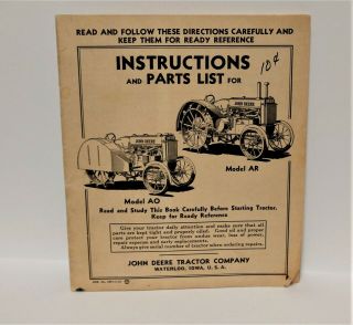 1936 Vintage John Deere Instructions Parts List John Deere Model Ao And Model Ar