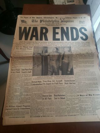 Vintage Newspaper,  The Philadelphia Inquirer War Ends