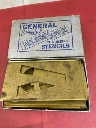 Vintage 3 " General Adjustable Interlocking Stencil Set,  Brass,