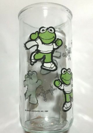 1989 Muppet Baby Kermit 14 Oz Jelly Jar Glass Ice Skating Henson Associates 5.  5 "
