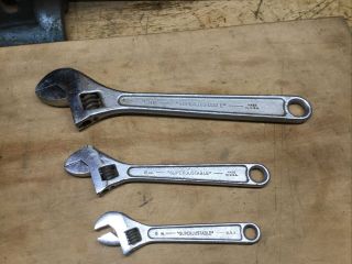 3 Vintage J.  H Williams & Co.  Superjustable Adjustable Wrenches 12”,  8”,  6”