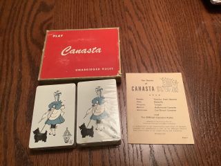 Vintage Canasta Playing Cards Set Unabridged Rules,  Girl,  Scotty Dog & Bird Cage
