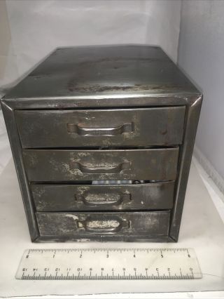 4 Drawer Vintage Tin Cabinet For Tools Or Jewelry Supplies 8”/5.  5”/ 6”