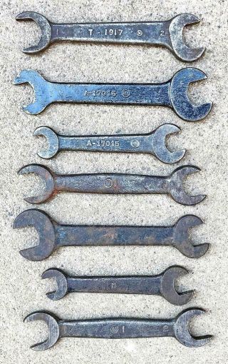 (7) 1920s - 30s Ford Script Open - End Wrenches—t - 1917 A - 17015 Etc—model T A V - 8