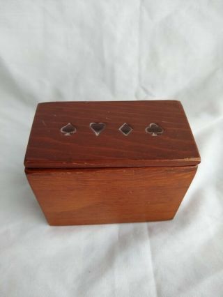 Vintage Playing Cards Storage Box,  Double Deck Holder Solid Wood w/ 1 full deck 2