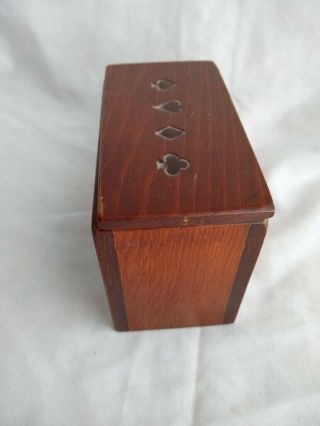 Vintage Playing Cards Storage Box,  Double Deck Holder Solid Wood w/ 1 full deck 3