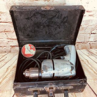 Vintage Skil Hand Power Drill /w Carrying Case Tools 3/8th Heavy Duty &