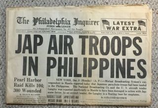 1941 Dec 8 Philadelphia Inquirer Newspaper - The Day After Pearl Harbor