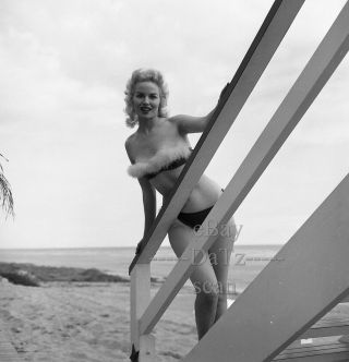 1950s Negative,  Sexy Blonde Pin - Up Girl Joanne Oxford In Bikini At Beach T266665