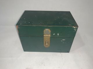 Vintage Antique Metal Tin Small Box No Lock Green Tackle Box Jewelry Box Money
