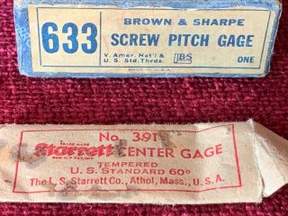 Vintage Brown & Sharpe No.  633 Screw Pitch Gage / Starrett No.  391 Center Gage 3