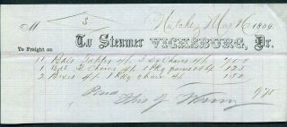 Steamboat Freight Bill “vicksburg”,  Mississippi River,  1859