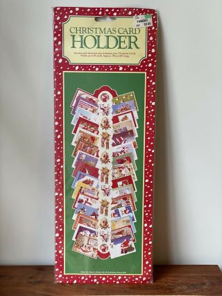 Vintage Christmas Card Holder Cardboard Santa Clause Holly 30 Cards 43 " Long