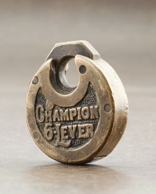 Vintage Antique Champion 6 Lever Pancake Lock Padlock No Key Brass Bronze