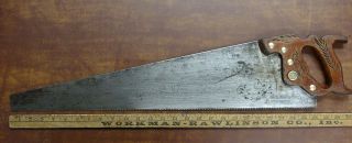 Antique Disston & Sons D - 23 Handsaw,  Wheat Pattern Handle,  28 " Oal,  10tpi,  Beauty