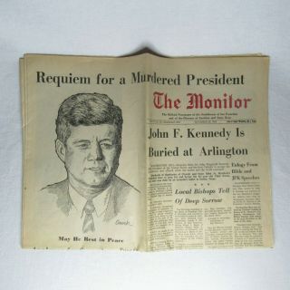 Vintage Newspaper Jfk Kennedy Buried - The Monitor - 29 November 1963 Front Sect