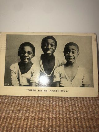 Black Americana Postcard Showing Three Young Boys From 1908.