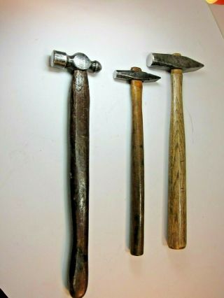 Set Of Three Blacksmith/metal Hammers,  One Plumb U.  S.
