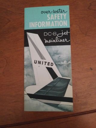 Vtg United Airlines Dc - 8 Jet Mainliner Over Water Safety Information Pamphlet