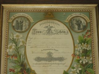 1890 HOLMES COUNTY OHIO Amish German Color MARRIAGE CERTIFICATE Framed 2