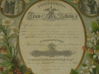 1890 HOLMES COUNTY OHIO Amish German Color MARRIAGE CERTIFICATE Framed 3