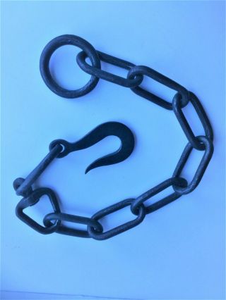 Vintage Heavy - Duty Cast Iron 4” Hook And Chain W/ Loop Ring