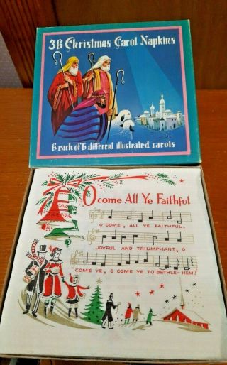 Vintage Christmas Paper Napkins Boxed Set Of 36 Christmas Carols Ill.  Nos 7 "