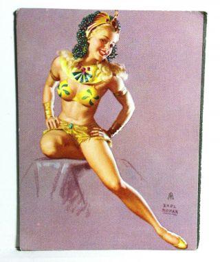 Pinup Girl 1940s Blotter Card Earl Moran Blonde Egyptian Revival Sexy Art Egypt