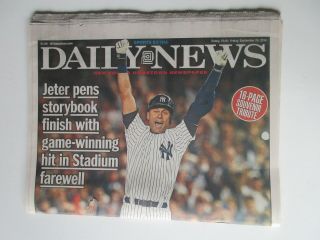 Derek Jeter York Yankkes 2014 Daily News Newspaper Last Game At Stadium