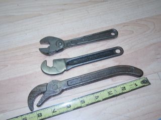 3 Vintage Adjustable Wrench Tools Speednut 6  & Cromna Quick Adjust Wade Patd
