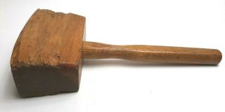 Antique Primitive Pine Wood Mallet Wooden Hammer Great Patina 13 " X 5.  5 " X 3 "