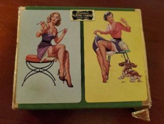 Vtg Pin Up Girls Duratone Double Deck Playing Cards Paterson Nj Advertising