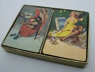 1950s Vintage Double Deck Gil Elvgren B&b Pin - Up Girl Playing Cards Complete Mcm
