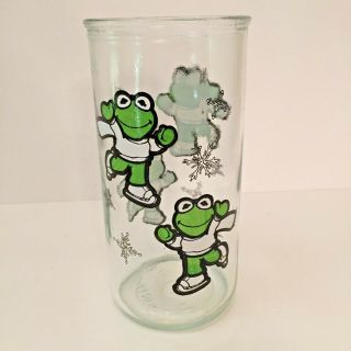 Muppet Baby Kermit Glass Tumbler Ice Skating Jelly Jar 1989 Jim Henson Assoc 6 " T