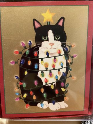 Vintage Caspari 16 Christmas Cards Envelopes Cats With Lights Switzerland