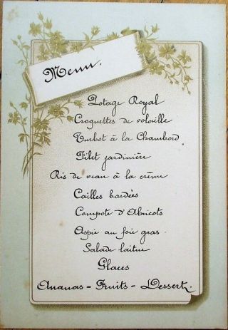 Menu: French 1890 Handwritten Color Litho - 