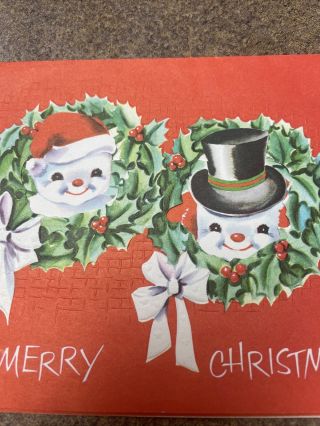 Vintage Christmas Card Mcm Anthropomorphic Snowman Couple Pop Up Mr And Mrs