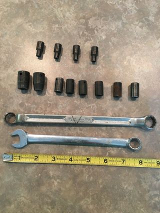 Snap On Wrenches (2) Sockets (10) & Brown Tool Sockets (4)
