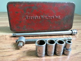 Vintage Stevens Walden Inc.  1 Steel Box,  1 Extension,  1 Sliding Tee,  4 Sockets