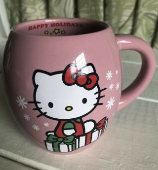 Hello Kitty Happy Holidays Pink Ceramic Cup Mug Vandor Sanrio 2013 Christmas